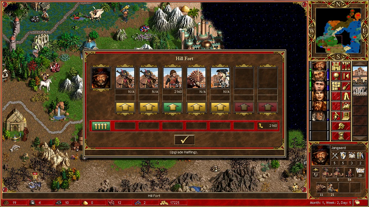 Screenshot of troop upgrade screen showing various units and resources in Horn of the Abyss mod for Heroes III