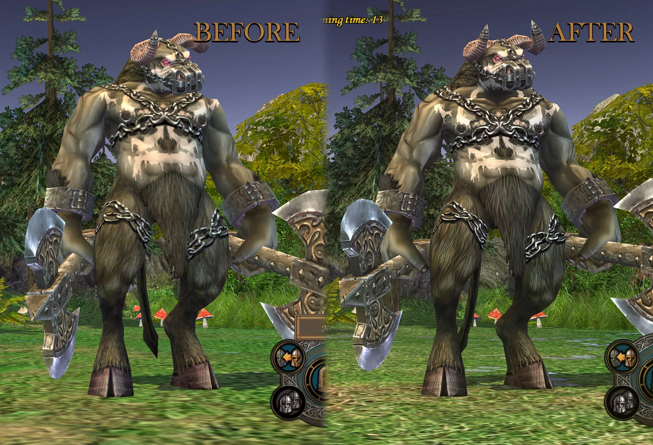 Порівняння моделі створіння до і після застосування мода Griffin Eternal HD у Heroes of Might and Magic V