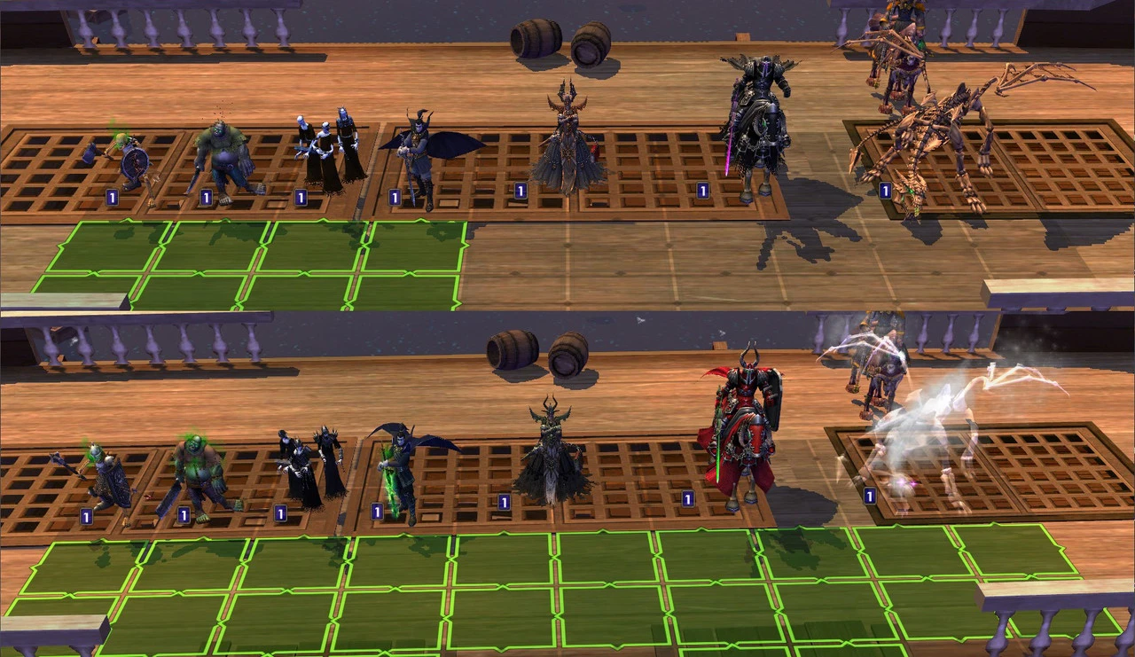 Heroes of Might and Magic V battle screen showing units lined up on wooden grid with Heroes III Lite mod