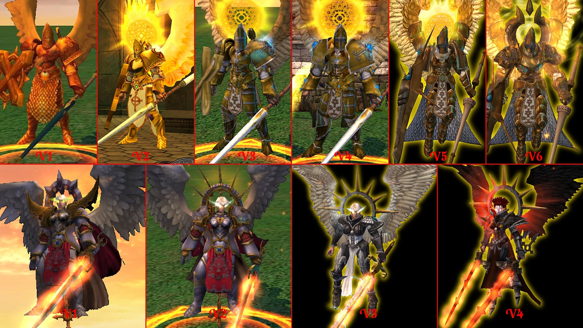 Comparison of hero models showing multiple visual upgrade versions in Heroes of Might and Magic V Chaos Theory mod