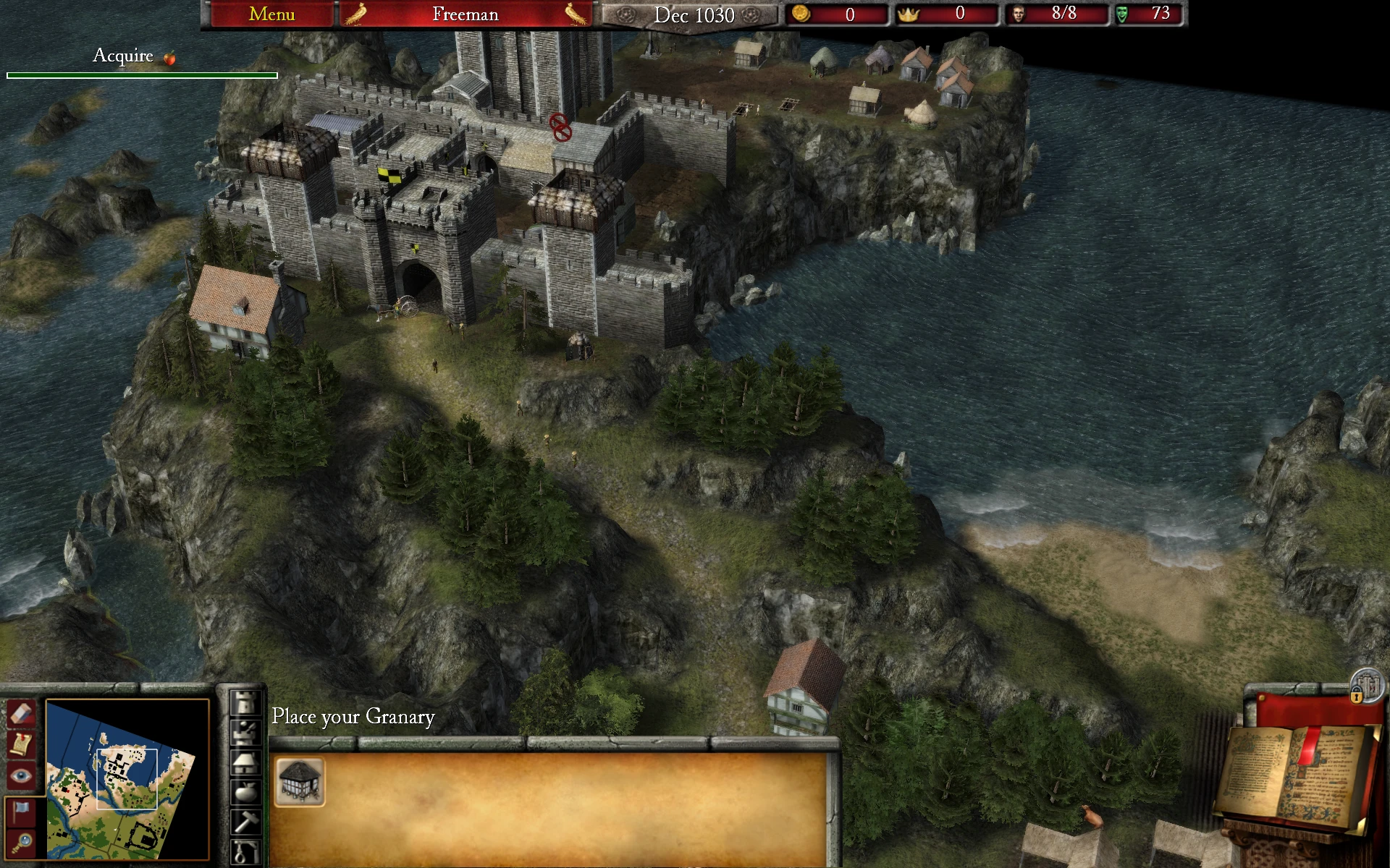 Detaillierte Ansicht einer Burg auf einer Klippe mit Wasser im Stronghold 2 Colour Mod.