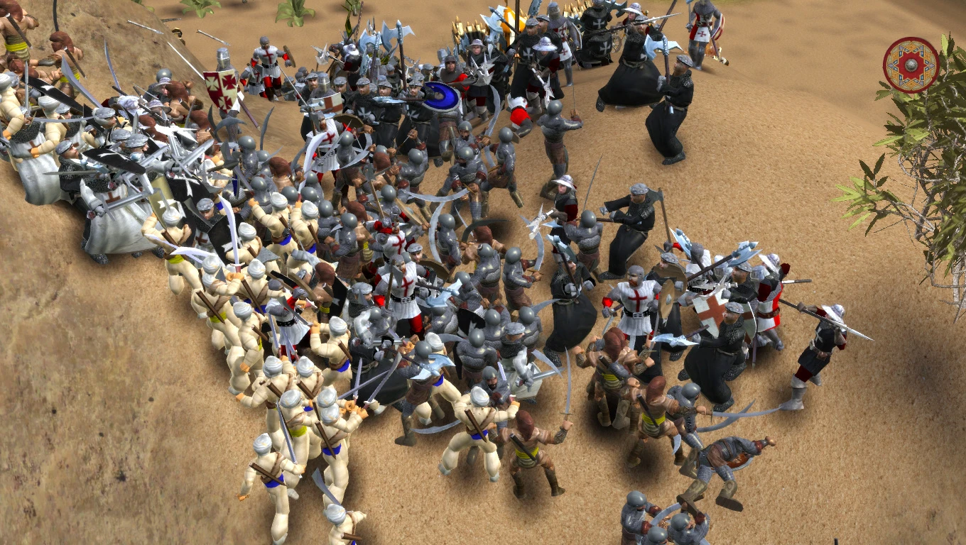 Średniowieczni żołnierze walczą w scenie wielkiej bitwy z modą do Stronghold 2 Crusader Matteele Edition.