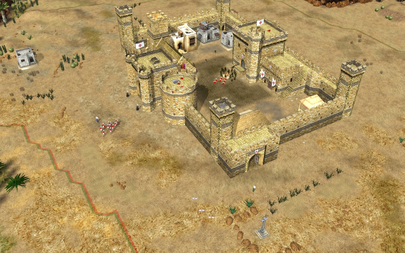 Średniowieczna twierdza na pustyni z moda Stronghold 2 Crusader.