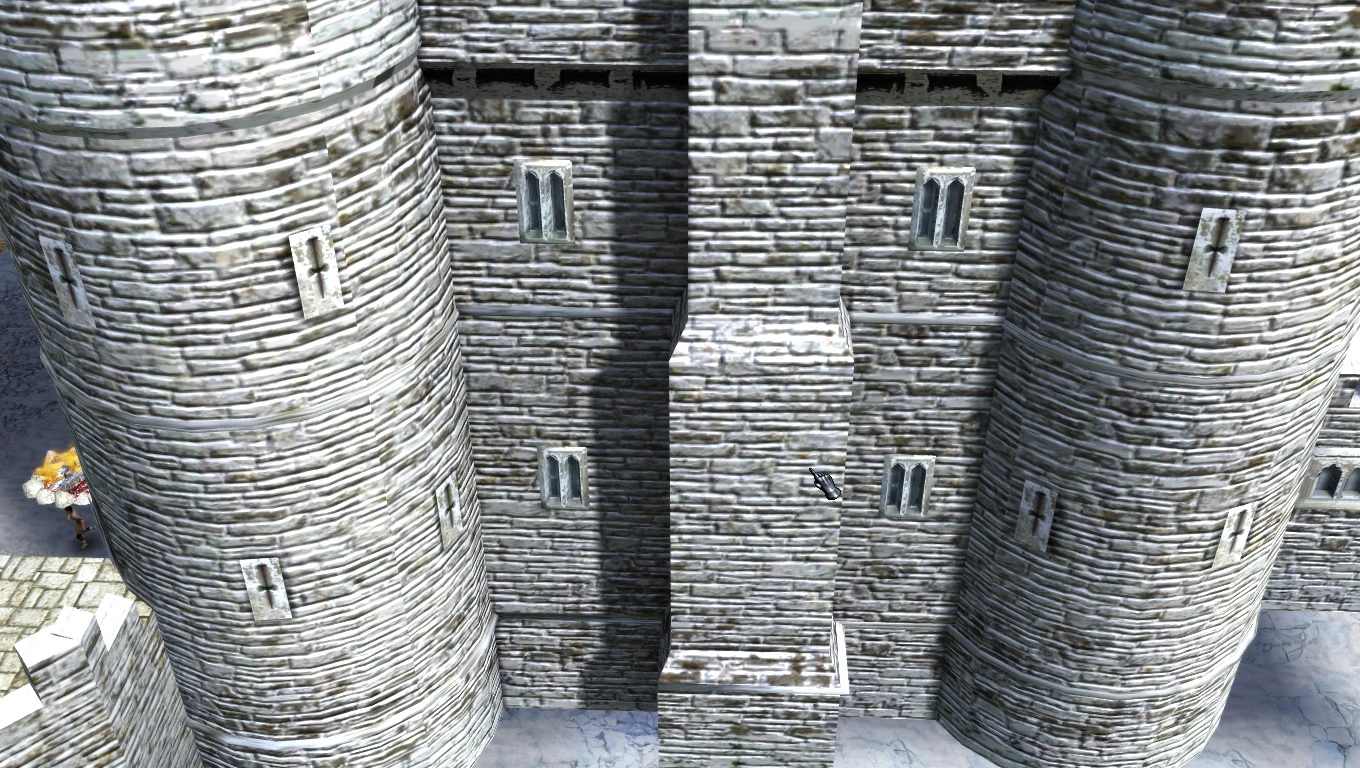 Крупний план стіни фортеці, вкритої снігом, у зимовому моді для Stronghold 2.