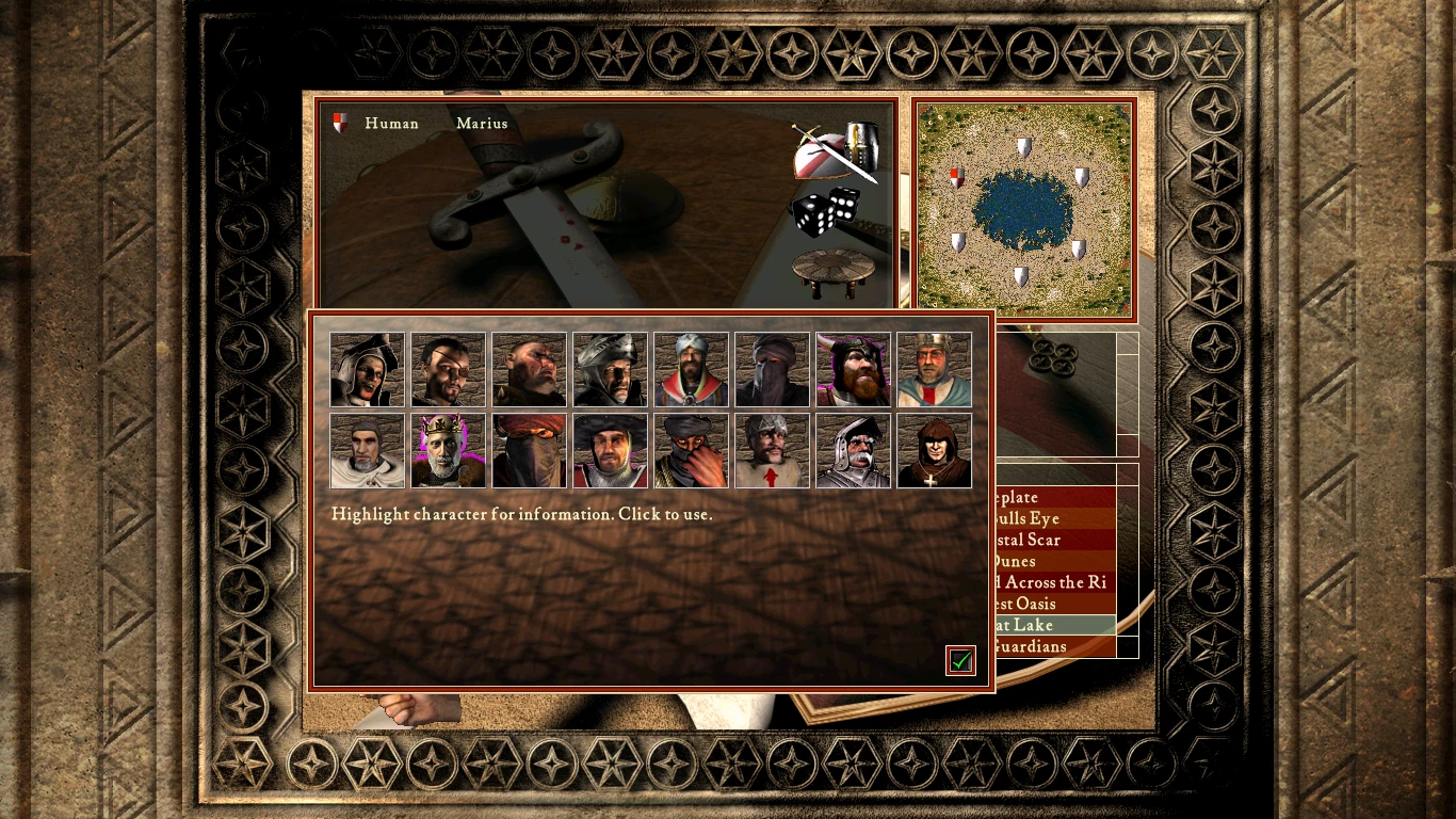 Screenshot aus Stronghold Crusader mit der Truppenauswahloberfläche vor einer Schlacht