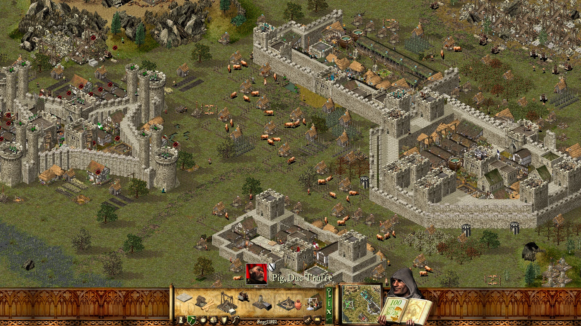 Скриншот из Stronghold Crusader с изображением укрепленного средневекового города в осаде