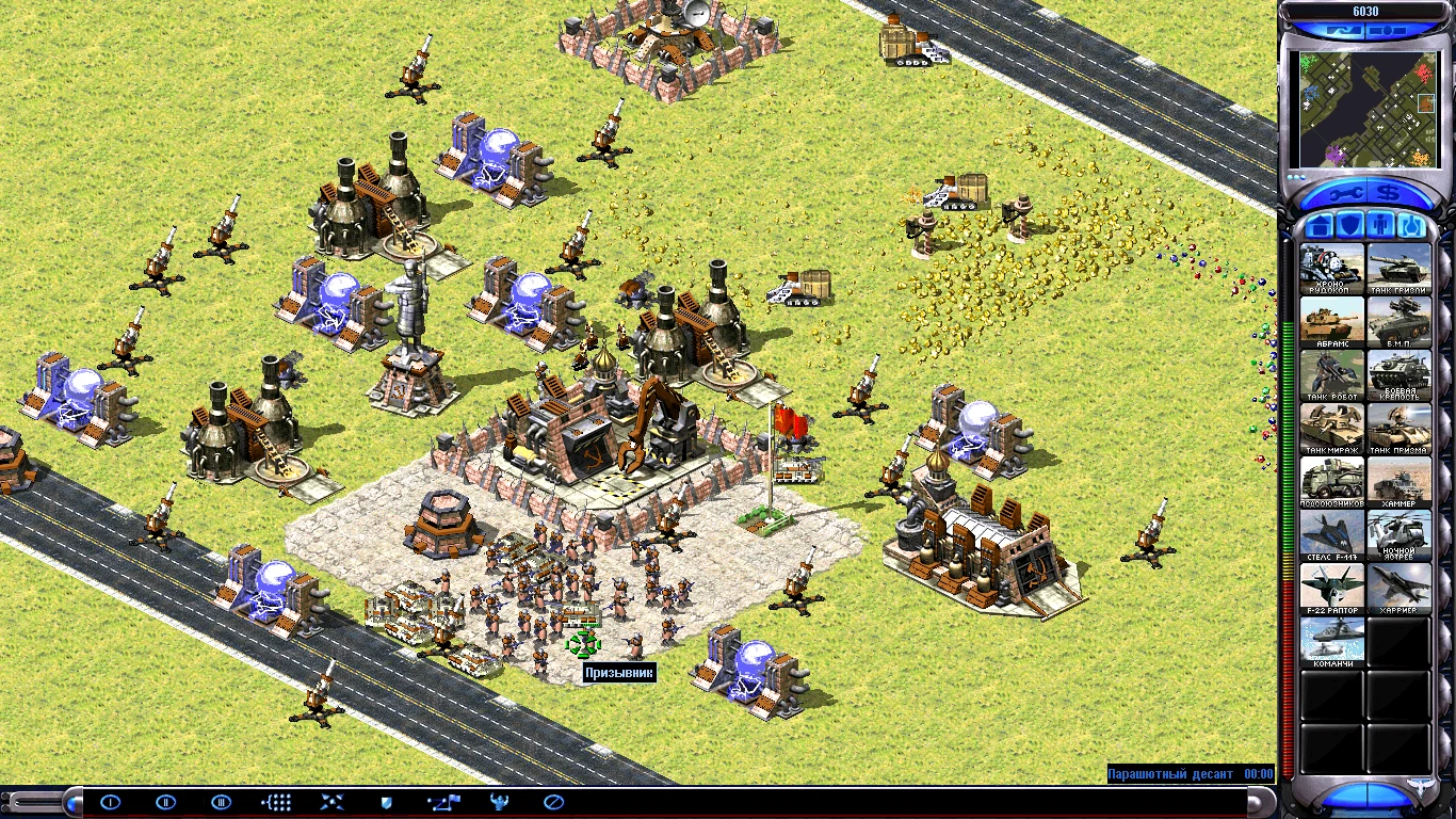 Vista cenital de una base en el desierto con defensas, edificios y unidades de infantería en un mod para Vampire The Masquerade