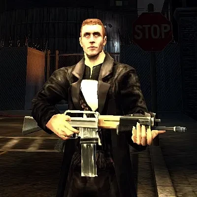 Zrzut ekranu z gry przedstawiający męską postać trzymającą karabin szturmowy w słabo oświetlonym miejskim otoczeniu w modzie Companion Mod Core Edition do Vampire The Masquerade