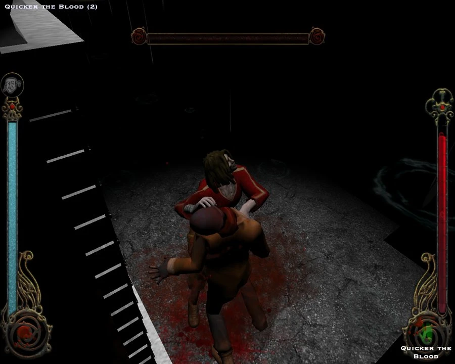 In-game dark night combat scene where a vampire attacks another character in Vampire The Masquerade Bloodlines mod