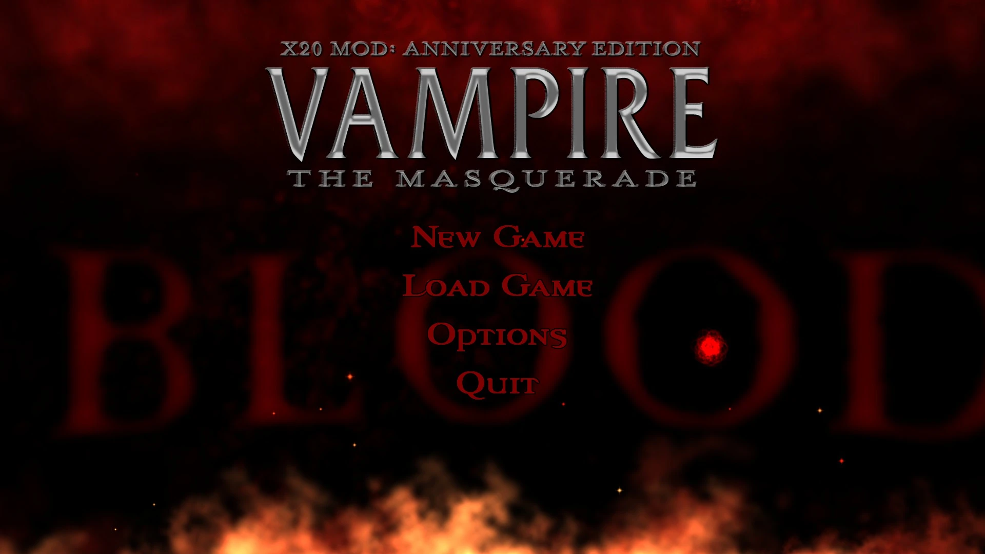 Экран главного меню Vampire The Masquerade с опциями мода X20 Anniversary Edition